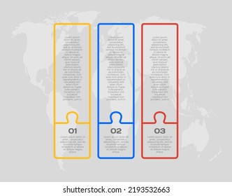 Vector Timeline Infographic Process On 3 Parts, Options Or Processes. Template Time Line For Diagram, Graph, Presentation And Chart. Three Steps Jigsaw Info Graphic For Business, Idea, Flow Concept