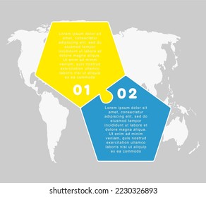 Proceso de infografía de la línea de tiempo de vectores en 2 partes, opciones o procesos. Línea de tiempo de plantilla para el diagrama, gráfico, presentación y gráfico. Gráfica de información de jigsaw de dos pasos para negocios, idea, concepto de flujo