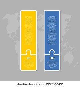 Vector timeline infographic process on 2 parts, options or processes. Template time line for diagram, graph, presentation and chart. Two steps jigsaw info graphic for business, idea, flow concept