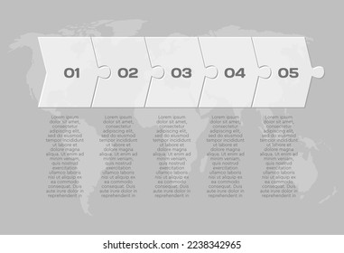 Vector timeline infographic process on 5 parts, options or processes. Template time line for diagram, graph, presentation and chart. Five steps glass aarow jigsaw for business, flow concept