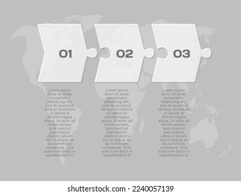 Vector timeline infographic process on 3 parts, options or processes. Template time line for diagram, graph, presentation and chart. Three steps glass aarow jigsaw for business, flow concept