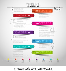 Vector timeline Infographic report template with paper stripes and icons