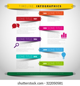 Vector timeline Infographic report template with paper stripes and icons