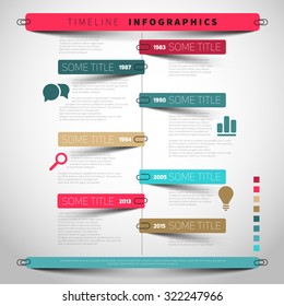 Vector timeline Infographic report template with paper stripes and icons