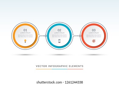 Vector timeline infographic template of 3 circles. Can be used for web design, diagram, step options, chart, graph, business presentation.