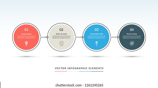 Vector timeline infographic template of 4 circles. Can be used for web design, diagram, step options, chart, graph, business presentation.