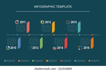 Vector Timeline Infographic template with charts and text for your business