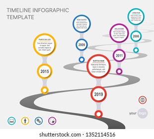 Vector timeline infographic template company milestones wavy path