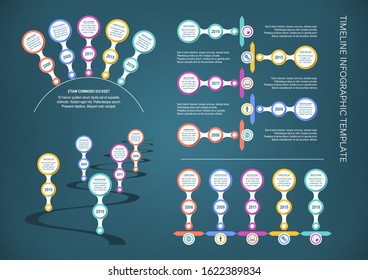 Vector timeline infographic template company milestones dark background