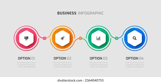 Plantilla Infográfica de Línea de Tiempo Vector con Etiqueta de Hexagón, Iconos y 4 Opciones de Presentación