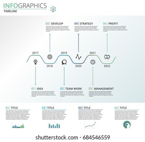 Vector Timeline Infographic template made from lines and icons. Can be used for workflow layout, diagram, business step options, banner, web design.