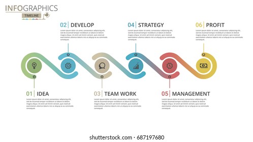 Vector Timeline Infographic template made from lines and icons. Can be used for workflow layout, diagram, business step options, banner, web design.