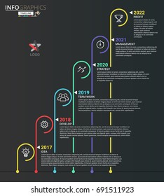 Vector Timeline Infographic template made from lines and icons. Can be used for workflow layout, diagram, business step options, banner, web design.