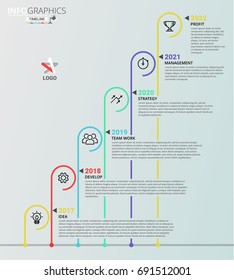Vector Timeline Infographic template made from lines and icons. Can be used for workflow layout, diagram, business step options, banner, web design.