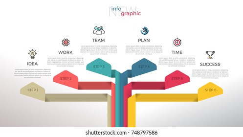 Vector Timeline Infographic template made from lines and icons. Can be used for workflow layout, diagram, business step options, banner, web design.