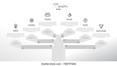 Vector Timeline Infographic template made from lines and icons. Can be used for workflow layout, diagram, business step options, banner, web design. Black and White colors.