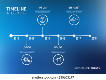 Vector timeline infographic with unfocused background and report template. Modern and clean design 