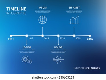 Vector timeline infographic with unfocused background and report template. Modern and clean design 