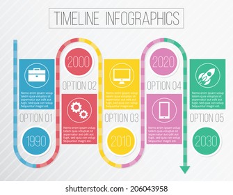 Vector Timeline Infographics. Creative Retro Design Concept Infographics Template with Round Icons Isolated on Stylish Gradient Background.