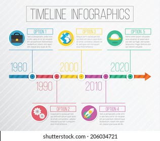 Vector Timeline Infographics. Flat Design Concept Infographics Template with Flat Icons. Isolated on Stylish Gradient Background.