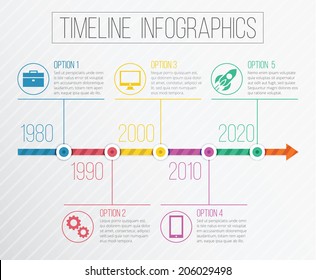 Vector Timeline Infographics. Retro Design Concept Infographics Template with Icons. Isolated on Stylish Gradient Background.