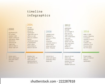 infografías de la línea de tiempo de vectores con marcadores/indicadores de selección y marcadores de posición de texto en fondo de malla suave. Para presentaciones e informes.