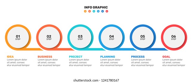 Vector timeline infographics template. Business concept with 6 steps, processes and number options. Can be used for workflow diagram, flowchart, presentation or web design.