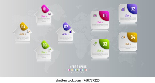 Vector timeline infographics template for chart, diagram, web design, presentation, workflow layout. Business infographics concept with 4 options, parts, steps or processes. Abstract background.