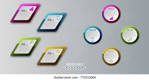 Vector timeline infographics template for chart, diagram, web design, presentation, workflow layout. Business infographics concept with 4 options, parts, steps or processes. Abstract background.