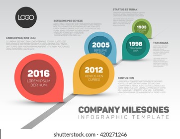 Vector Timeline With Milestones And Retro Pointers. Colorful Template Design