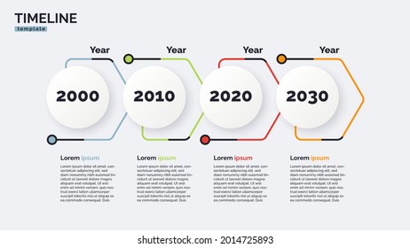 Plantilla de concepto de infografía mínima de la escala de tiempo del vector con cuatro períodos de tiempo. Trazo editable.