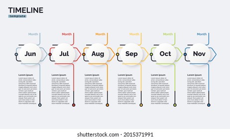 Vector timeline minimal infographic concept template with six periods of time. Editable stroke.