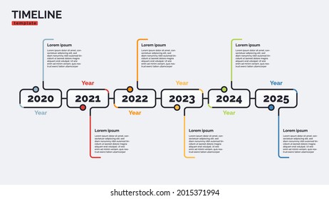 Plantilla de concepto de infografía mínima de la escala de tiempo del vector con seis períodos de tiempo. Trazo editable.