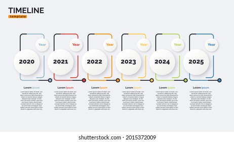 Plantilla de concepto de infografía mínima de la escala de tiempo del vector con seis períodos de tiempo. Trazo editable.