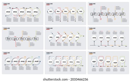 Vector timeline minimal infographic concept templates with five periods of time. Editable stroke.