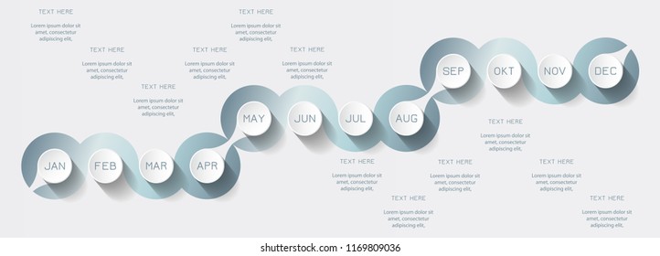 Vector timeline presentation for 1 year, 12 months.