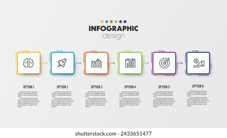 Vector timeline presentation infographic template with concept business icon 6 option square shape.