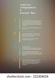 Vector timeline and process flow infographics with color markers and text placeholders on soft mesh background. For presentations and reports. Vertical layout.