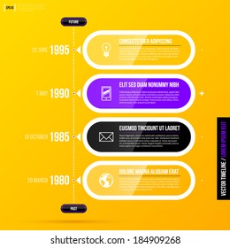 Vector timeline template with glossy transparent elements on bright yellow background in modern corporate style. EPS10