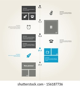 Vector timeline template. Modern flat design in trendy colors. Sizable and editable friendly illustration.