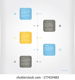 Vector timeline template. Multicolor glossy template for webdesign or print. Vector graphic.