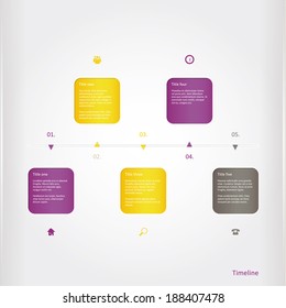 Vector timeline template. Multicolor glossy template for webdesign or print. Vector graphic.