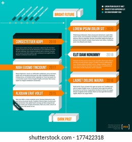 Vector timeline template on turquoise background. EPS10.