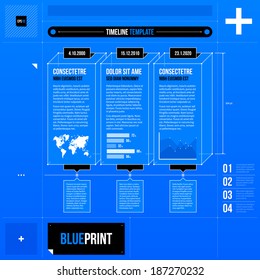 Vector timeline template with rectangle elements in blueprint style. EPS10
