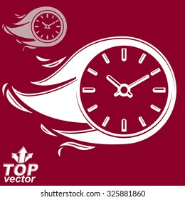 Vector timer with burning flame. Time is running out concept, eps 8 clear vector illustration. Deadline theme stylized illustration.