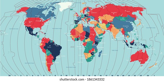 Vector Timezone world map color illustration