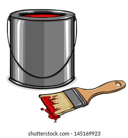 vector tin with red paint and paint brush