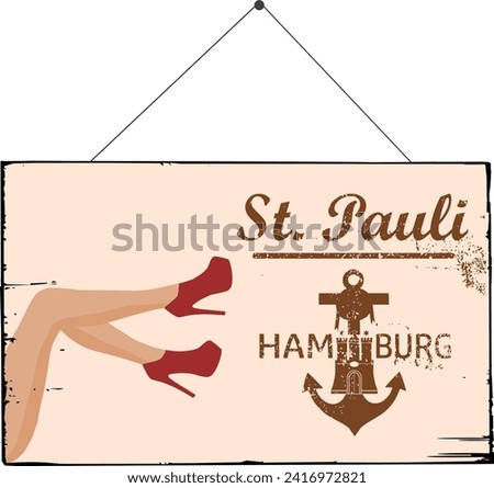 Vector tin sign vintage retro style - St. Pauli Hamburg - Long sexy legs with red high heels