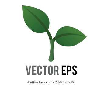 Vector tiny gradient green seedling, young plant icon with short stem two leaves