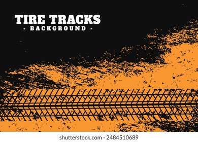 Vector Tire Track on black Background. Grunge Tire Track.	